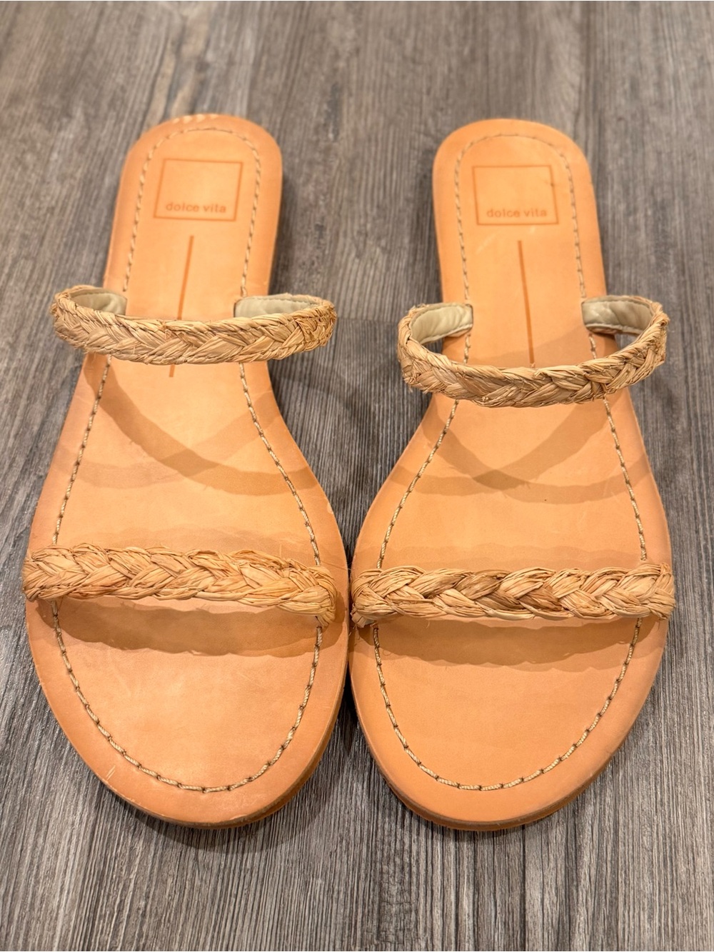 Dolce Vita Braided Raffia Double Strap Slide Sandals Tan 9.5 NWOT